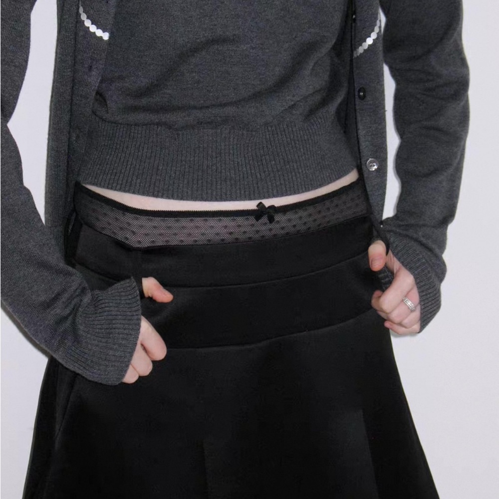 Chic Chick black satin low-rise skirt with lace panties trim details
